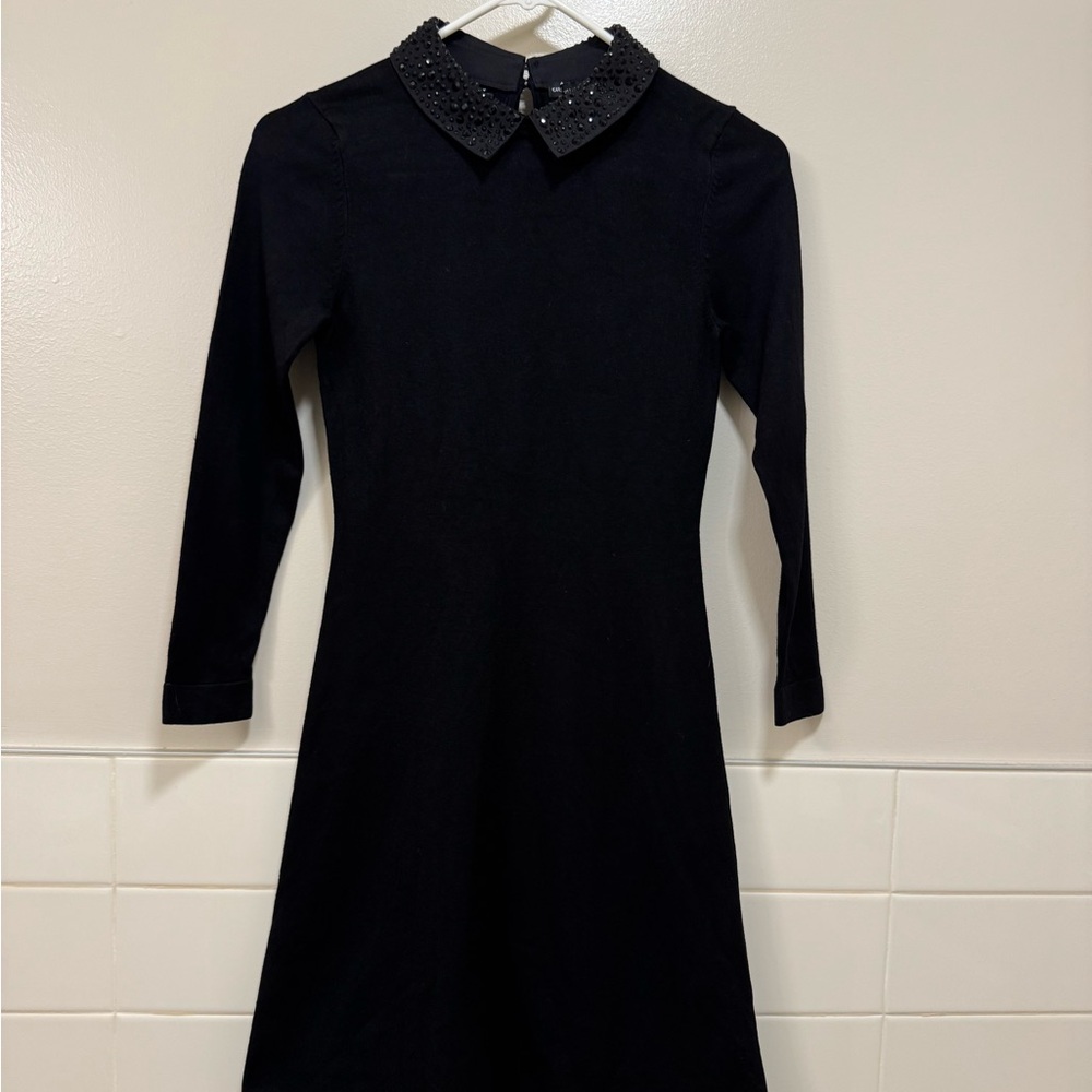 Karen Millen Black Sweater Dress with Studded Sparkly Collar